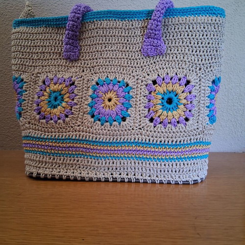 Handmade shoulder bag 37x27 cm colorful, fabric lining, zipper