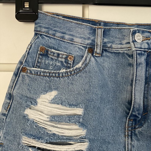 Pull & Bear ripped high waisted blue denim shorts