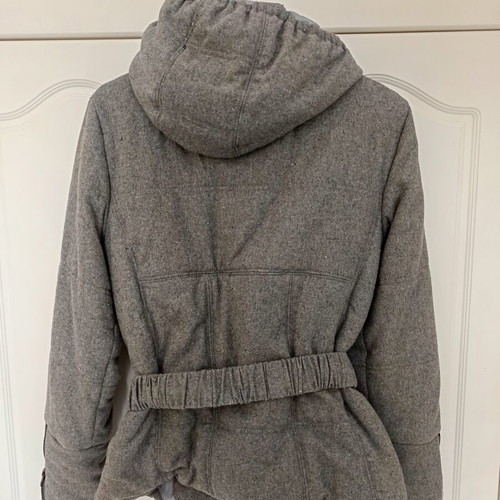 Wool winter jacket with hood refurbished, medium, gray