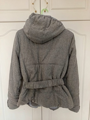 Wool winter jacket with hood refurbished, medium, gray