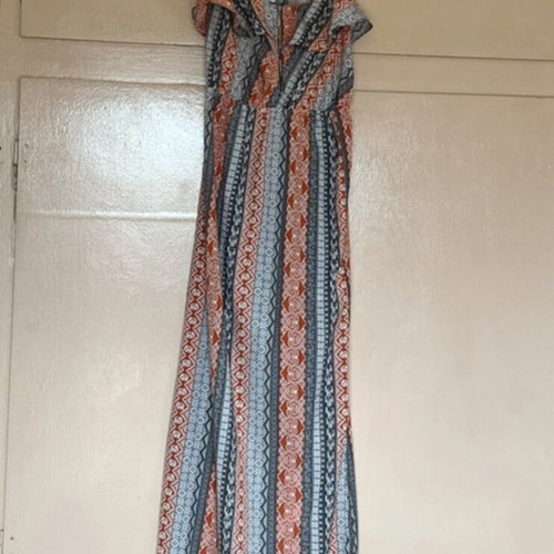 Long summer dress Amisu new, gray and orange, open back