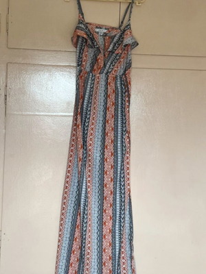 Long summer dress Amisu new, gray and orange, open back