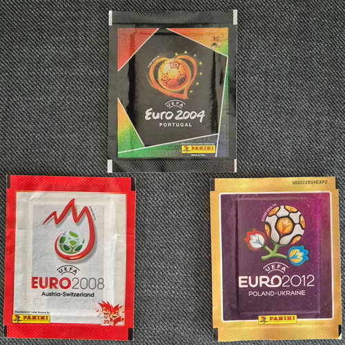 Panini Euro sealed sticker packs, set of 5 from different tournaments