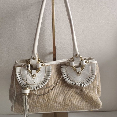 Luana rattan and leather shoulder bag used, beige white
