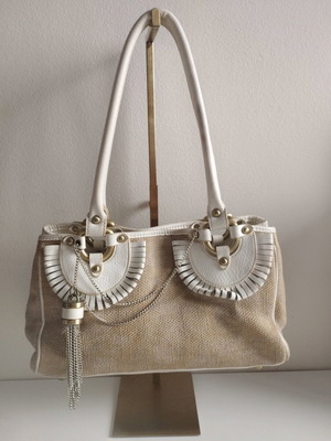 Luana rattan and leather shoulder bag used, beige white