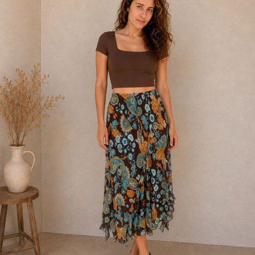 Brown printed skirt (L)