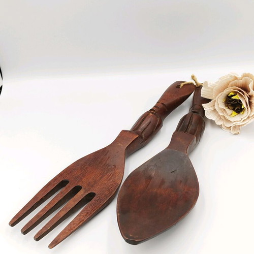 Mahogany utensil set used, handmade, tiki style