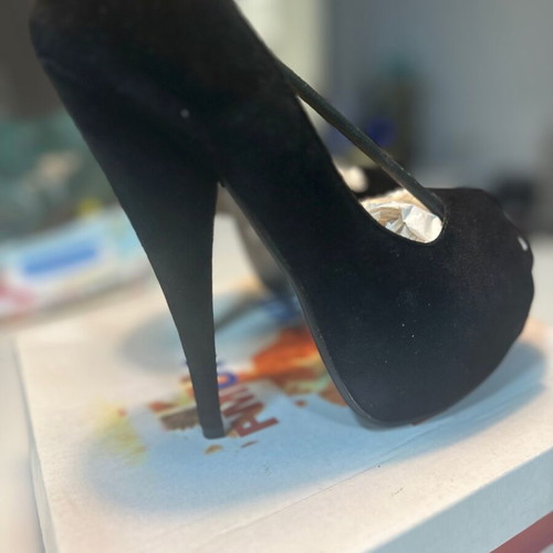 Follow Me Black Peep Toe Heels Size 38 New