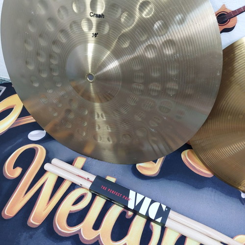 Boston Percussion Crash 16" cymbal with splash 12" Turkey and drumsticks like new