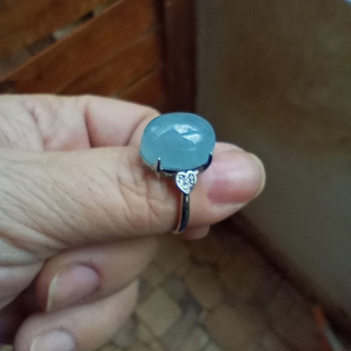 Silver-plated ring with aquamarine and zircon like new, adjustable size