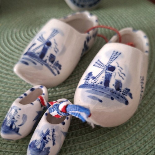 Delft Dutch porcelain clog shoes used, set of 2 pairs