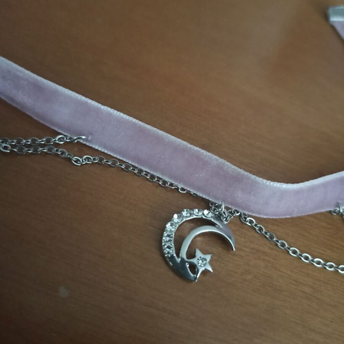 Velvet choker with moon like new, lilac