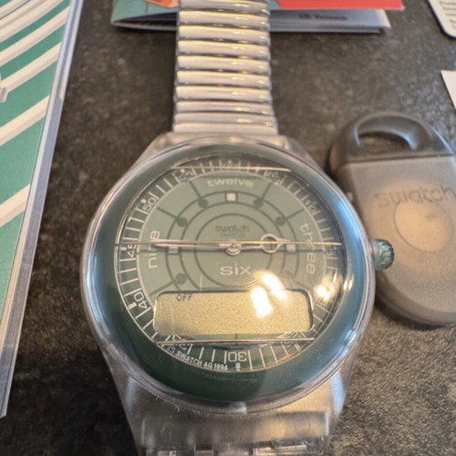 Swatch The Beep 211 vintage watch like new, unisex, grey and green
