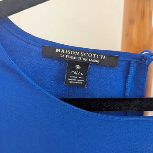 Maison Scotch Royal Blue Shift Dress like new with embroidered fake pockets