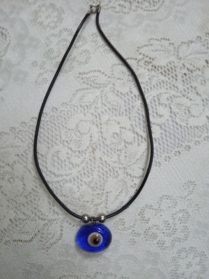 Handmade glass evil eye necklace new, black and blue