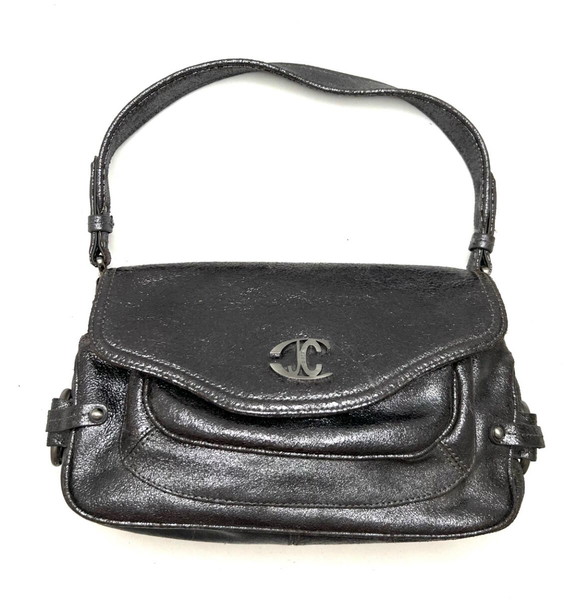 Just Cavalli anthracite leather shoulder bag