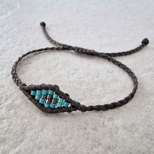 Handmade eye bracelet with Miyuki beads, new, gray-turquoise