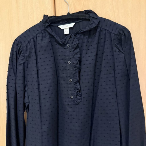 H&M blouse with embossed polka dots new, black, size S