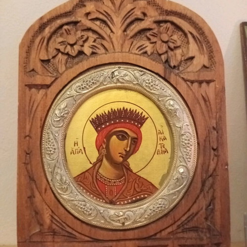 Icon of Saint Catherine sexy carved frame new