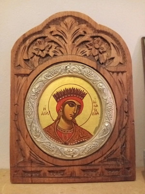 Icon of Saint Catherine sexy carved frame new