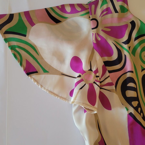 Bariana Colourful Floral Midi Dress with Green Belt Size L 44 like new