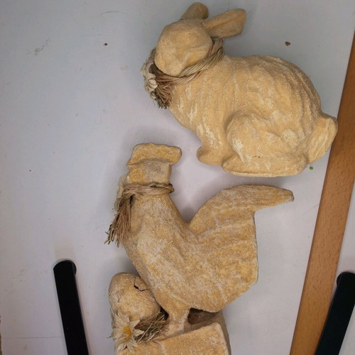 Papier-mâché rabbit and hen set