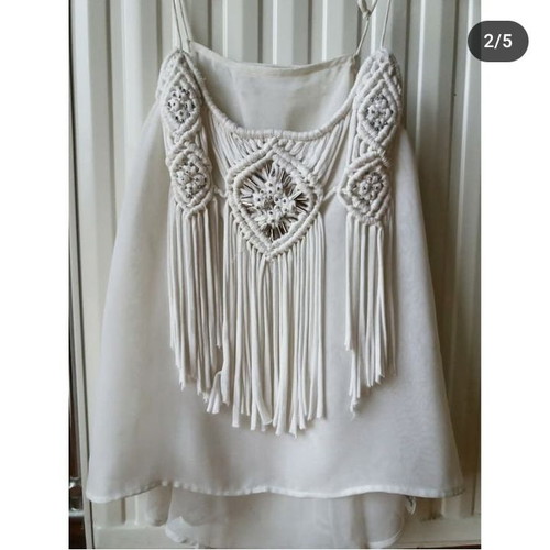 Boho blouse with fringes and embroidery like new, white, size S