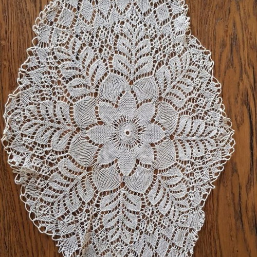 Handmade embroidered doily used, 60 cm length