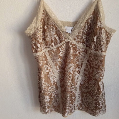 H&M Lace Trim Velvet Cami Top used, beige floral, size M