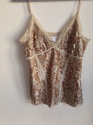 H&M Lace Trim Velvet Cami Top used, beige floral, size M