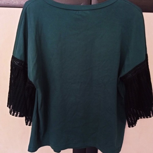 Cotton blouse khaki with lace sleeves size M like new