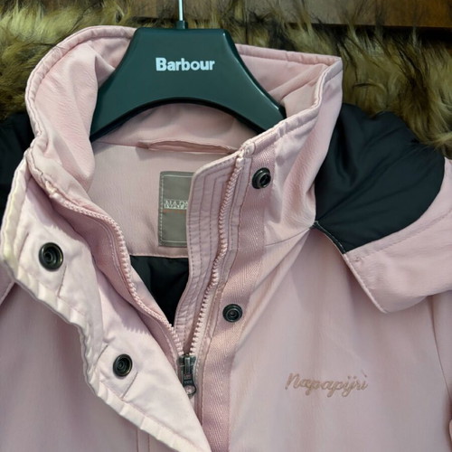 Napapijri pink jacket like new, very warm with removable fur hood
