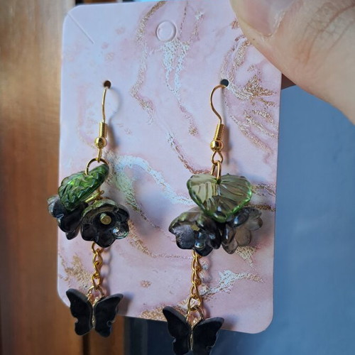 Butterfly Earrings new, black and gold tone, handmade