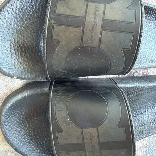 Ferragamo slides used, very comfortable, black and gold