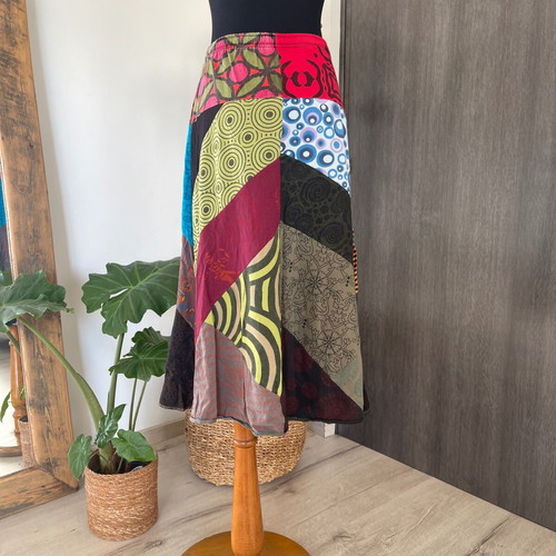 Maxi Patchwork Skirt used, ethnic boho colorful
