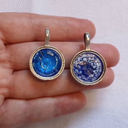 Murano glass pendants set with 925 silver, like new, 2 pieces