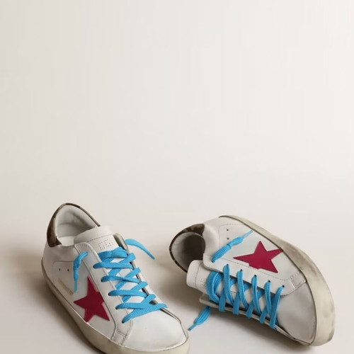 Golden Goose women's shoes white with pink star and blue laces