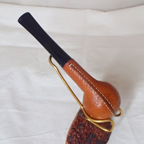 Vintage Real Briar Tobacco Pipe with Leather Cover unused