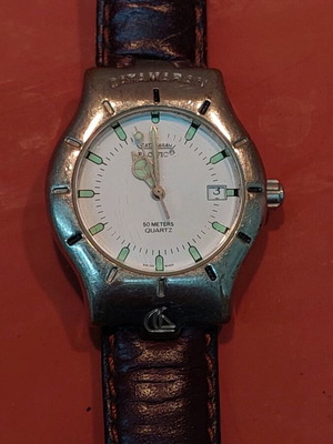 Catamaran men's watch used with leather strap silver
