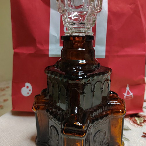 Vintage Collectible Decanter Cathedral Design Amber Glass like new