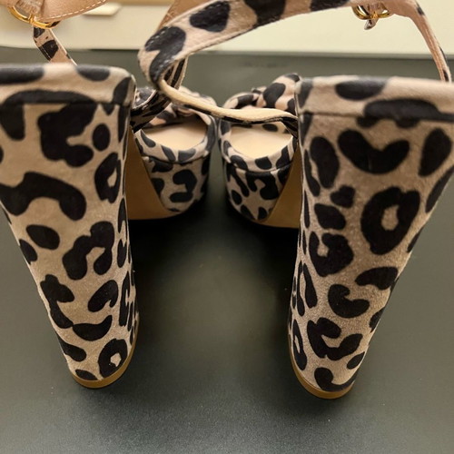 Stuart Weitzman Leopard Print Sandals 37.5 New, Pink-Beige