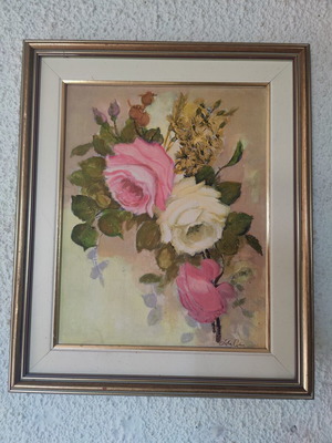 Vintage oil painting Roses by Lola Ades like new