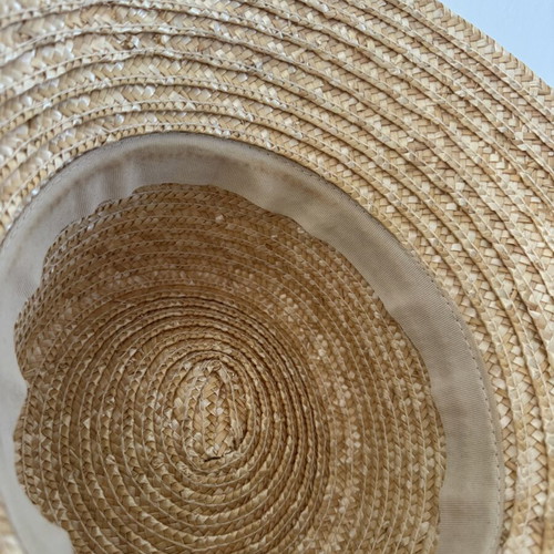 Women’s Straw Rattan Hat with Ribbon CCC like new, size L, beige and black