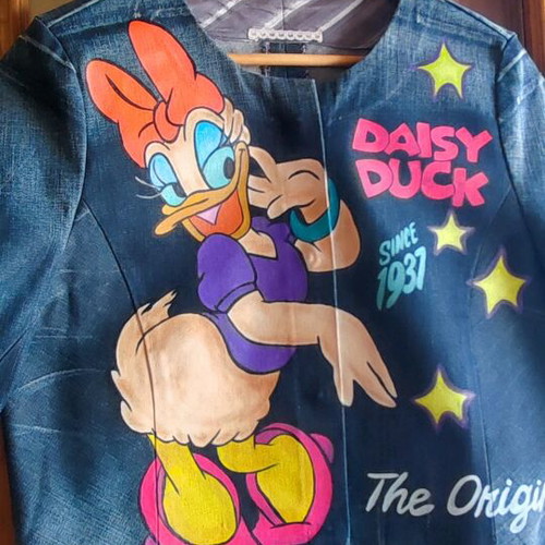 Denim jacket like new, hand-painted, size M-L