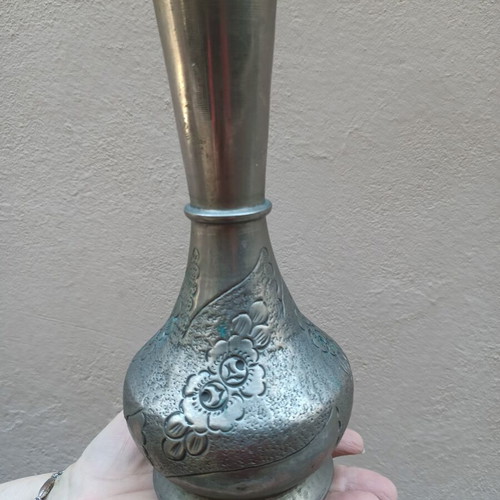 Vintage Silver Plated Vase Embossed Floral Design used