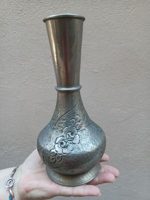 Vintage Silver Plated Vase Embossed Floral Design used