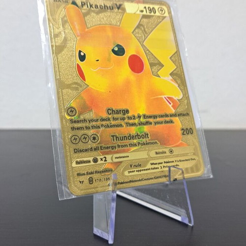 Metallic gold-plated Pokemon Pikachu V Basic (Thunderbolt) collectible card new