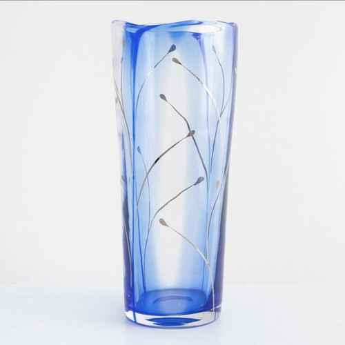 Erika Lagerbielke glass vase Orrefors 2007 like new, blue with silver décor
