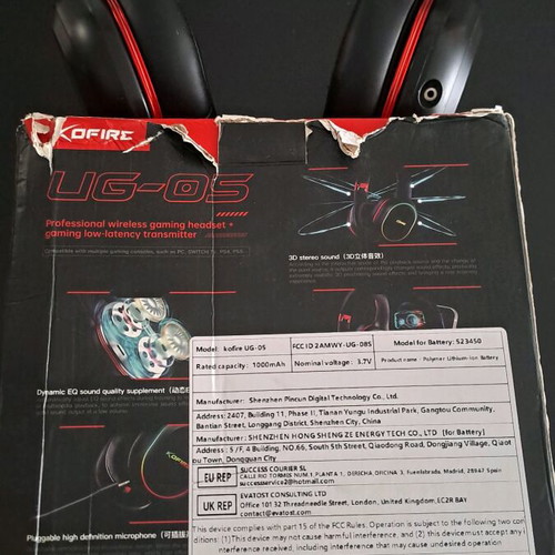 Gaming Headset Kofire UG-05 used with 3D surround sound and wireless connection