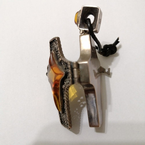 Vintage filigree opening cross from 925 silver, amber and ebony new